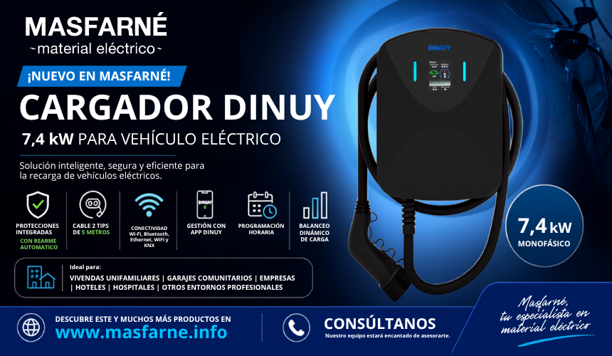 Cargador inteligente DINUY 7,4 kW para vehículo eléctrico disponible en Masfarné