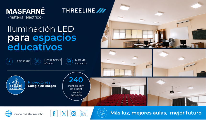 Renovación iluminación LED colegio Burgos – 240 paneles Neopolis