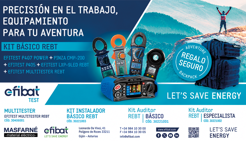 Equipos de medida y comprobación EFIBAT incluidos en los kits REBT para profesionales de instalaciones eléctricas.