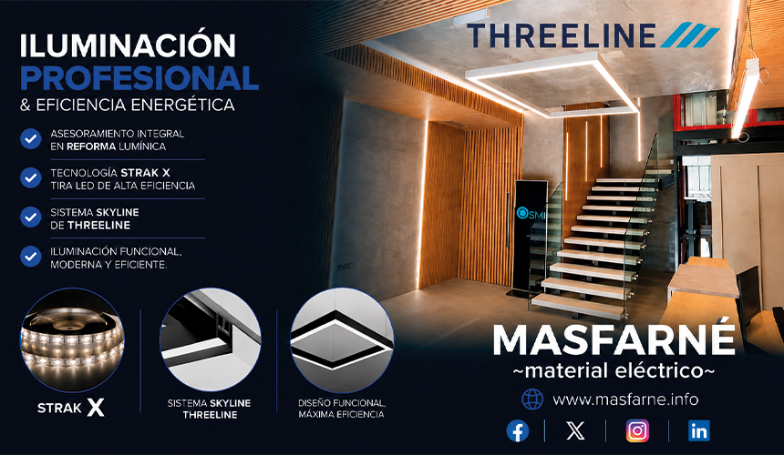 Iluminación profesional THREELINE con tecnología STRAK X y sistema SKYLINE - Masfarné