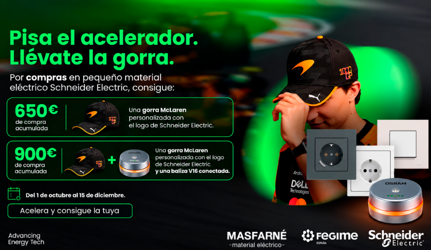 Promoción Schneider Electric gorra McLaren y baliza V16