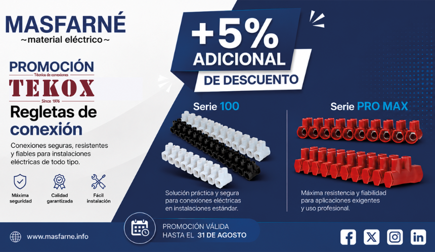 Promoción TEKOX: +5% de descuento adicional en regletas de conexión