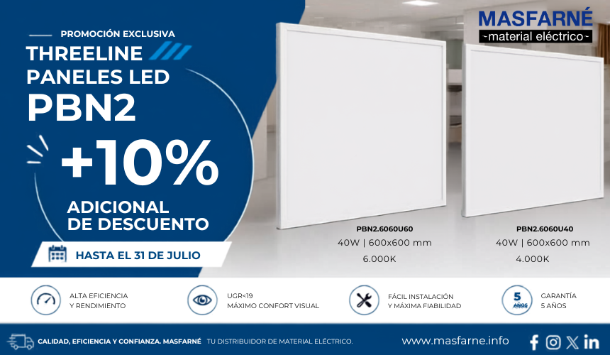 Promoción ThreeLine Paneles LED PBN2 con 10% de descuento adicional