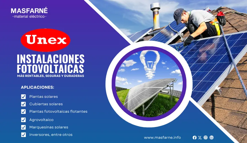 Soluciones UNEX para canalización y fijación de cables en instalaciones fotovoltaicas