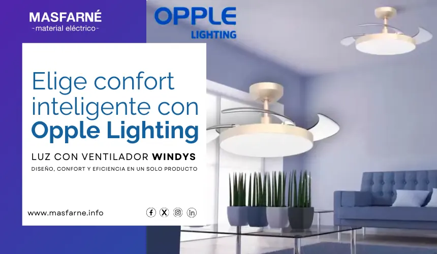 Ventilador de techo OPPLE con luminaria LED y palas retráctiles